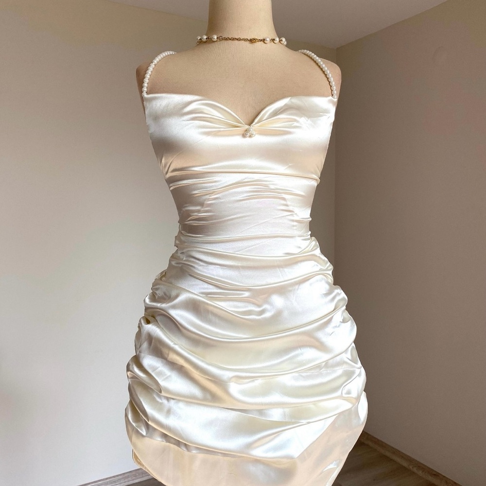Elegant Cream Satin Mini Dress